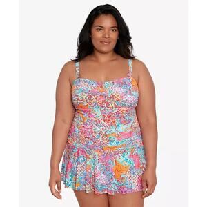 Lauren Ralph Lauren Plus Size Twisted Shirred Skirted Paisley Swimsuit 22W NWT
